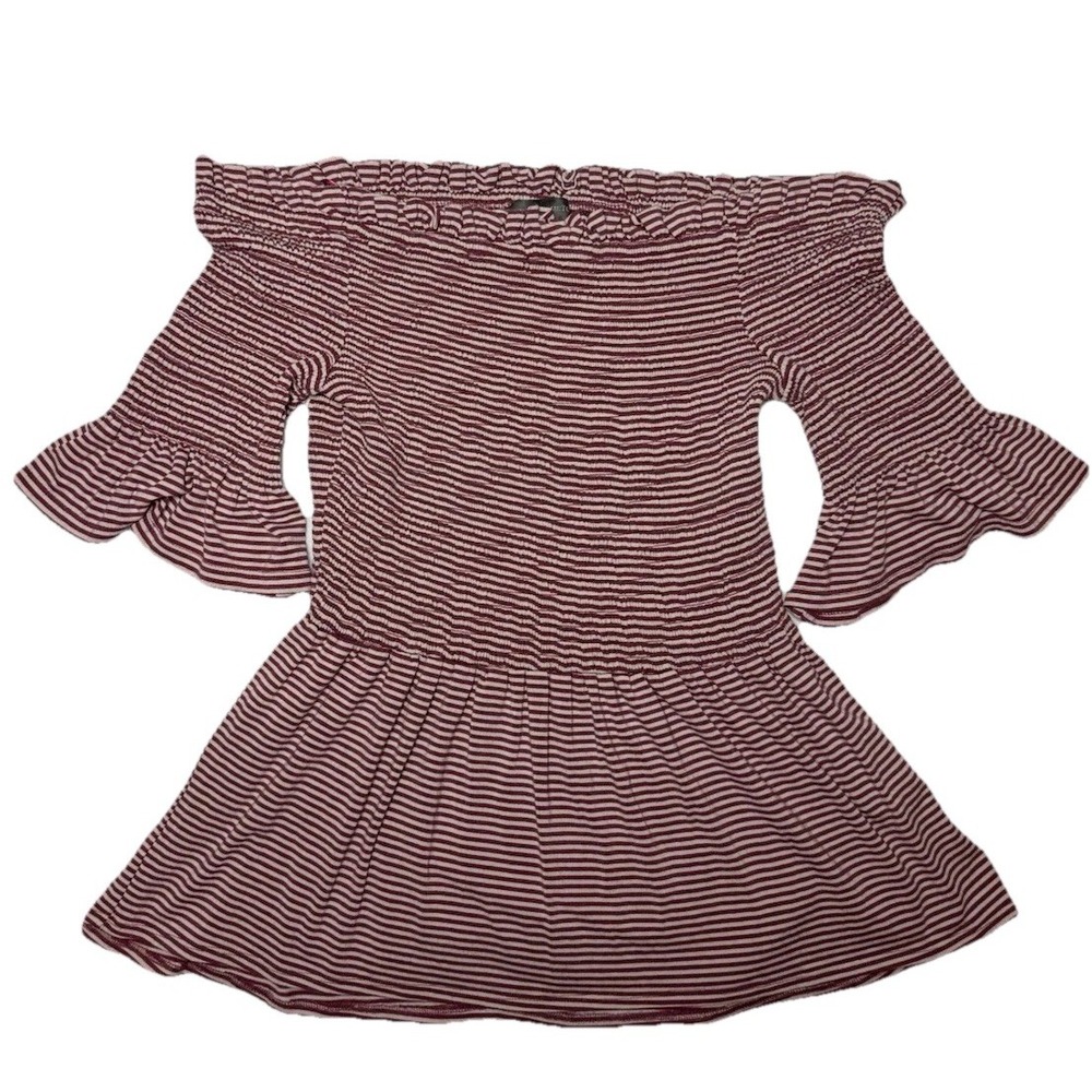 Vince Camuto Red & White Stripe Flutter Mid Babydoll Off The Shoulder Top Sz Med